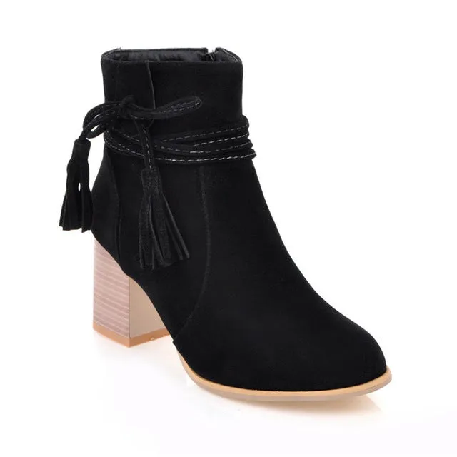 Women fringe round toe ankle boots